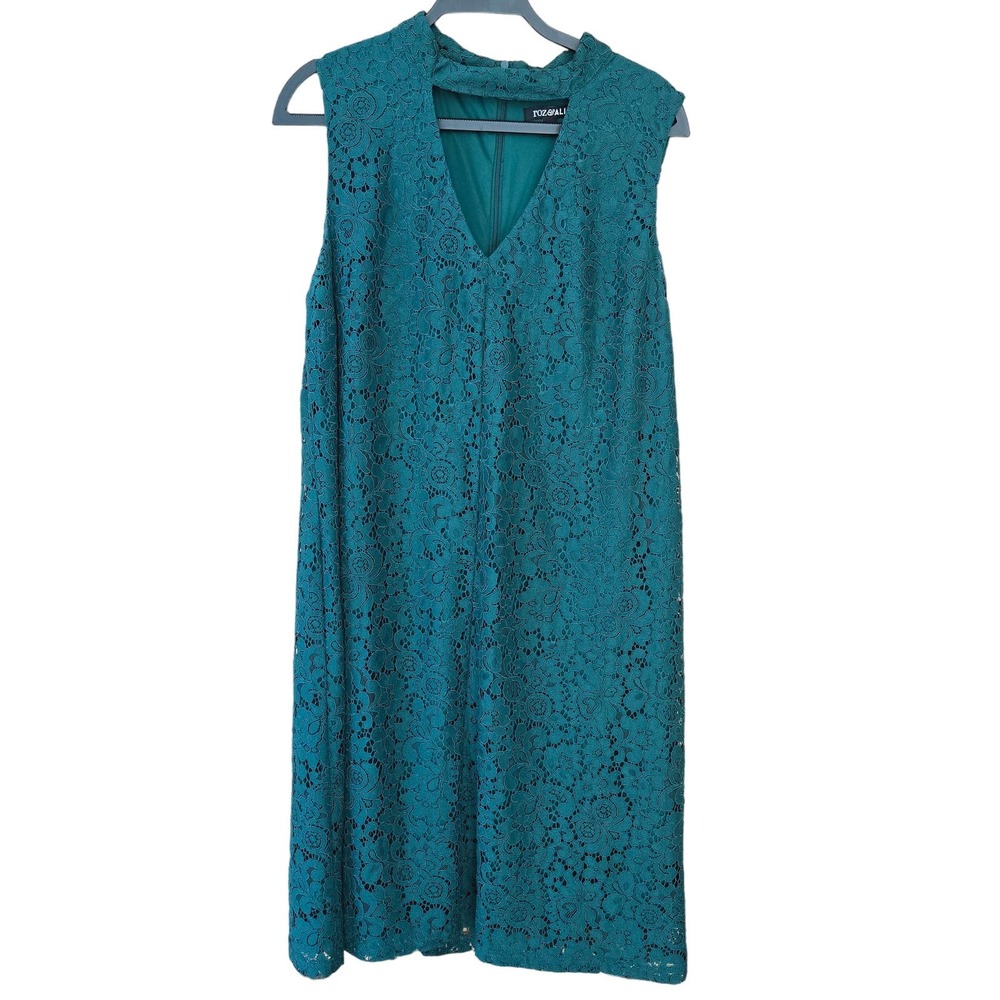 Roz & Ali Aline Cutout V neck Sleeveless Lace Layers Dress 16 Green Boho Wedding